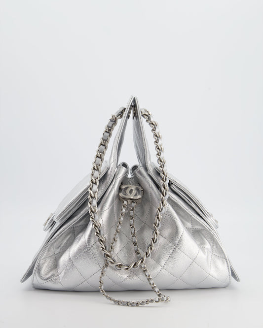 *RARE* Chanel Silver Caviar Leather Small 25 Handbag with Silver Hardware