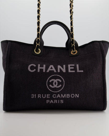 Chanel Deauville Tote Raffia Bag in Black with Gold Hardware