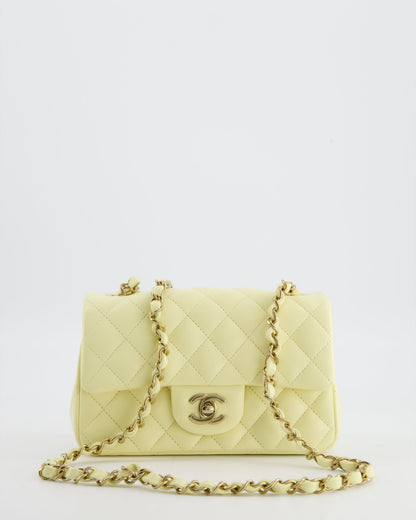 Chanel Classic Mini Rectangular Flap Bag in Pale Yellow Lambskin Leather with Silver Hardware