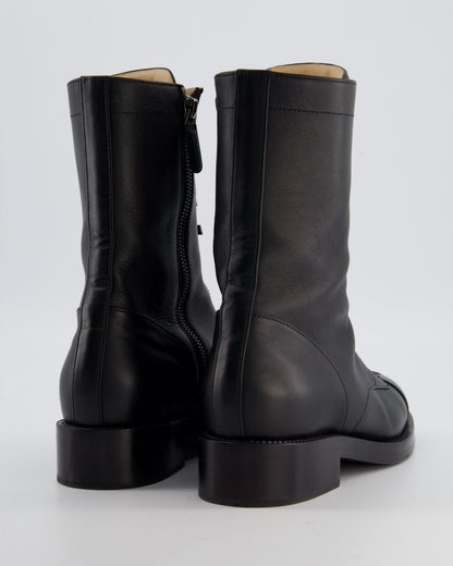 Chanel Black Lace Up CC Military Boots Size EU 39.5C