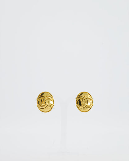 Chanel 94P Vintage Gold Medallion Clip On Earrings with CC Logo Detail