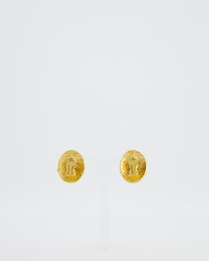 Chanel 94P Vintage Gold Medallion Clip On Earrings with CC Logo Detail