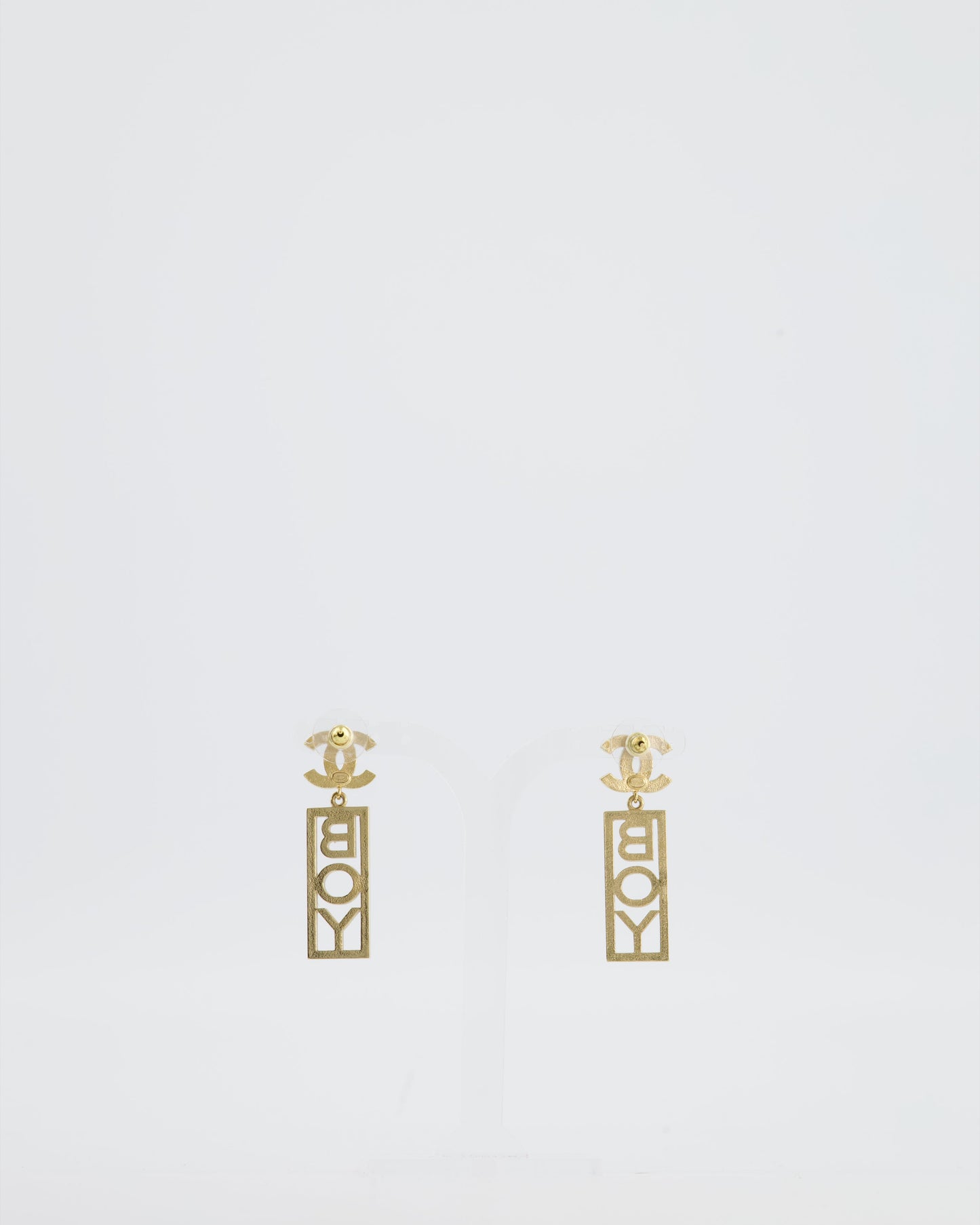 Chanel 22P Gold Crystal CC Earrings Drop BOY Pendant