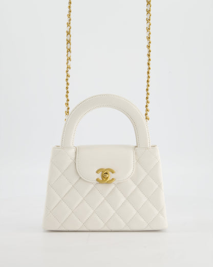 Chanel White Small Mini Kelly Shopping Bag in Shiny Calfskin Leather with Antique Gold Hardware