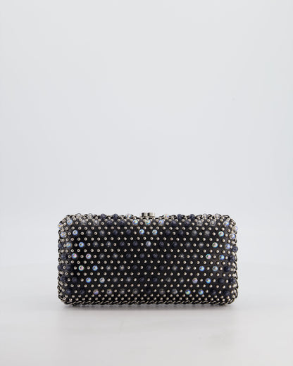 Chanel Black Beaded Clutch Bag with Chain Detailing and Long Shoulder Strap