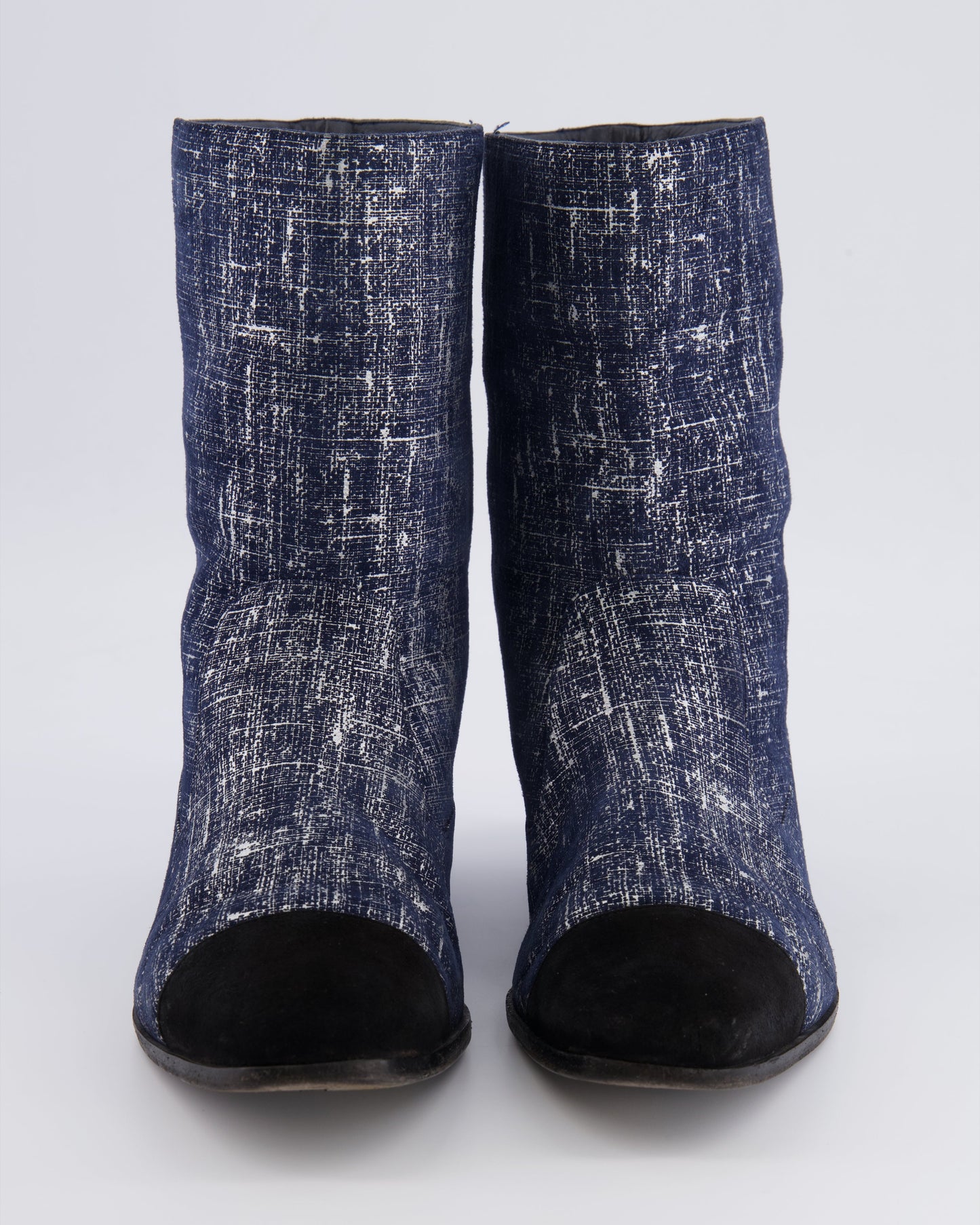 Chanel Navy Boots with Black Suede Toe Cap and Embroidered CC Logo Detail Size EU 40.5 C