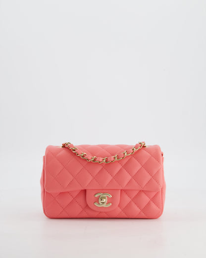 Chanel Classic Mini Rectangular Flap Bag in Hot Pink Lambskin Leather with Champagne Gold Hardware