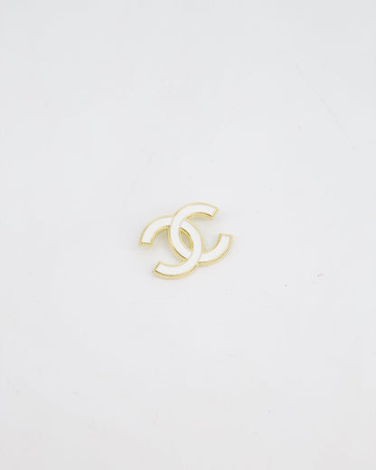 Chanel 23K White & Gold CC Brooch