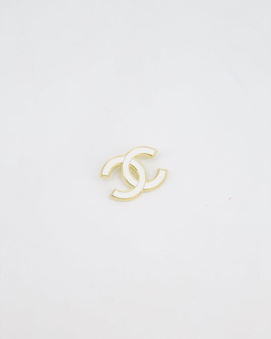 Chanel 23K White & Gold CC Brooch