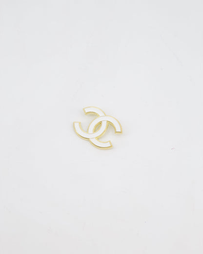 Chanel 23K White & Gold CC Brooch
