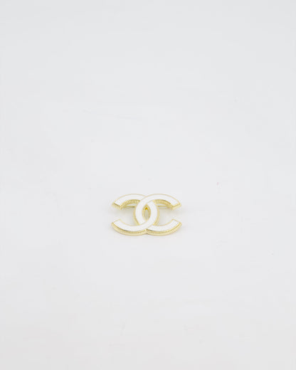 Chanel 23K White & Gold CC Brooch