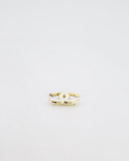Chanel 23K White & Gold CC Brooch