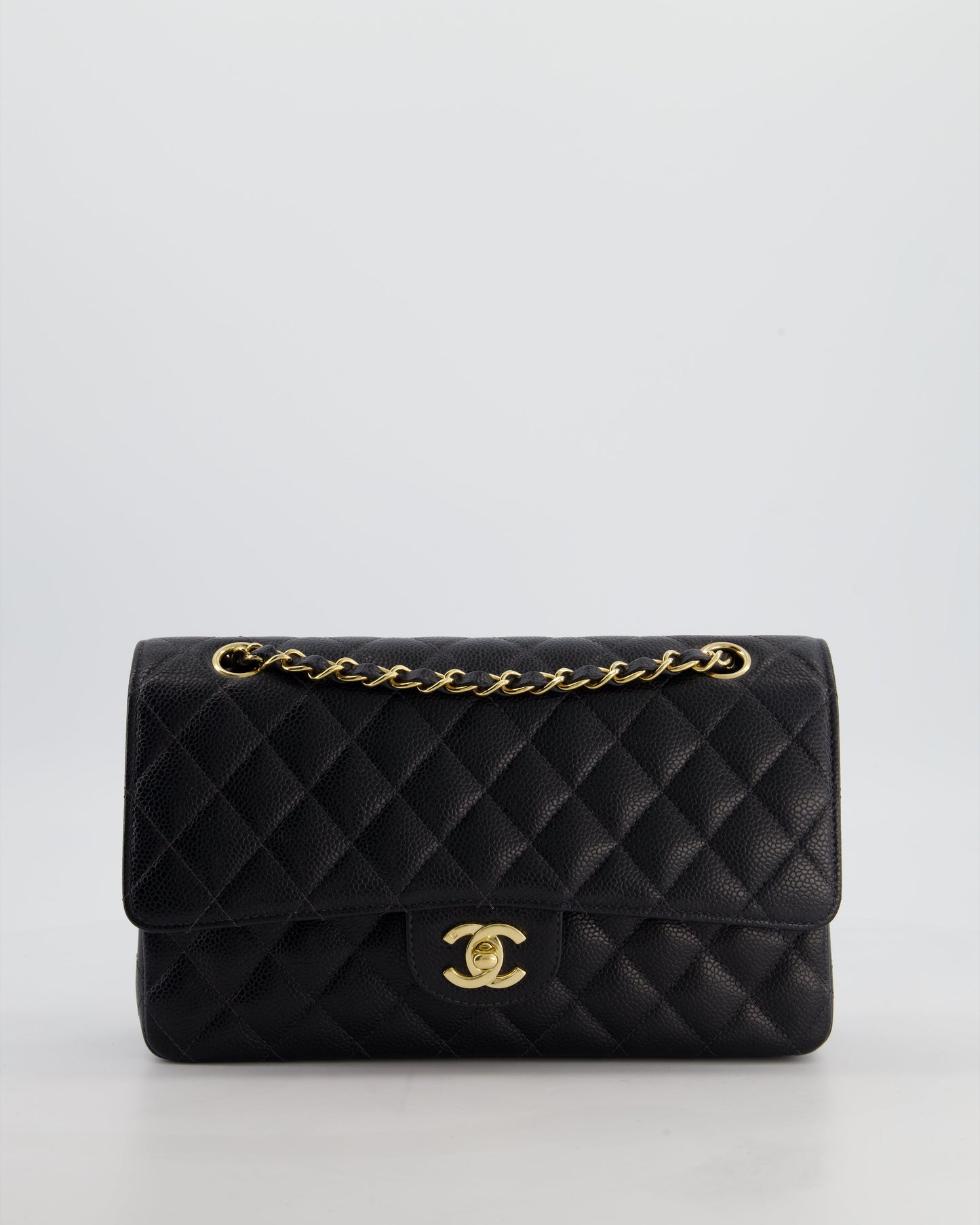 Chanel Vintage Medium Black Classic Double Flap Bag in Caviar Leather with Gold Hardware