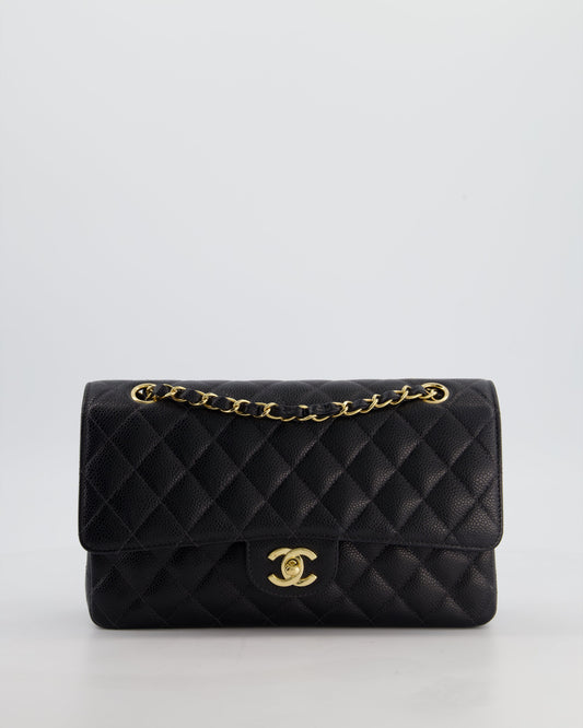 Chanel Vintage Medium Black Classic Double Flap Bag in Caviar Leather with Gold Hardware