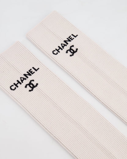 Chanel Light Pink Knit Leg Warmers with Black Logo
