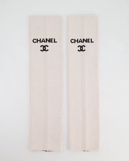 Chanel Light Pink Knit Leg Warmers with Black Logo