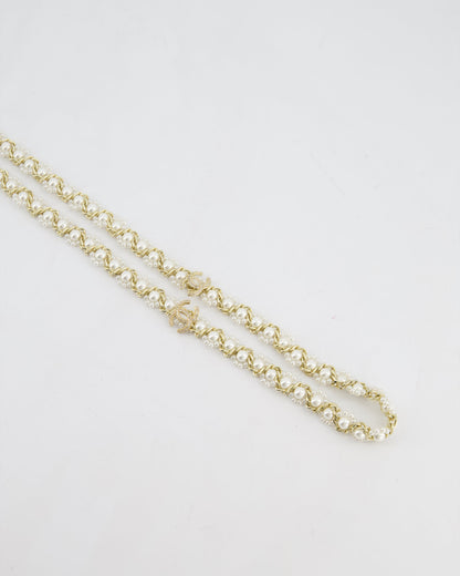 Chanel 21/A Métiers d’Art Champagne Gold Medallion CC Pearl Necklace