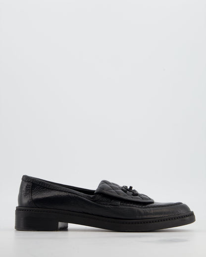 Chanel Black Quilted Leather Loafers in Aged Calfskin Leather with Black CC Logo Size EU 38.5