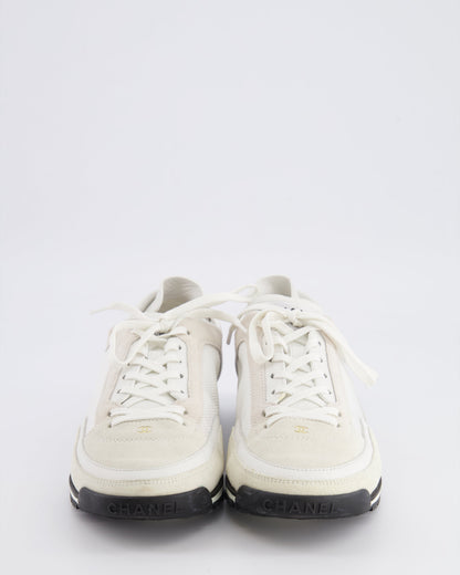 Chanel Cream Suede and Leather Trainers with Black Soles and Gold Metallic Logo Details Size EU 38.5