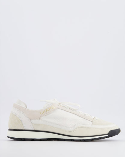 Chanel Cream Suede and Leather Trainers with Black Soles and Gold Metallic Logo Details Size EU 38.5