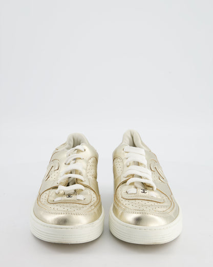 Chanel Gold Metallic CC Logo Trainers Size EU 38