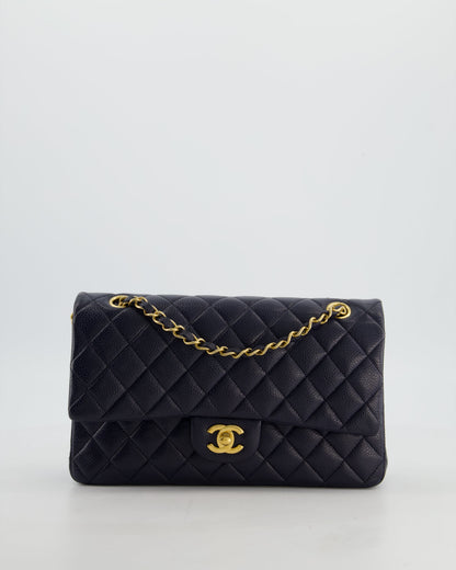 Chanel Medium Navy Classic Double Flap Bag in Lambskin Leather with Gold Hardware