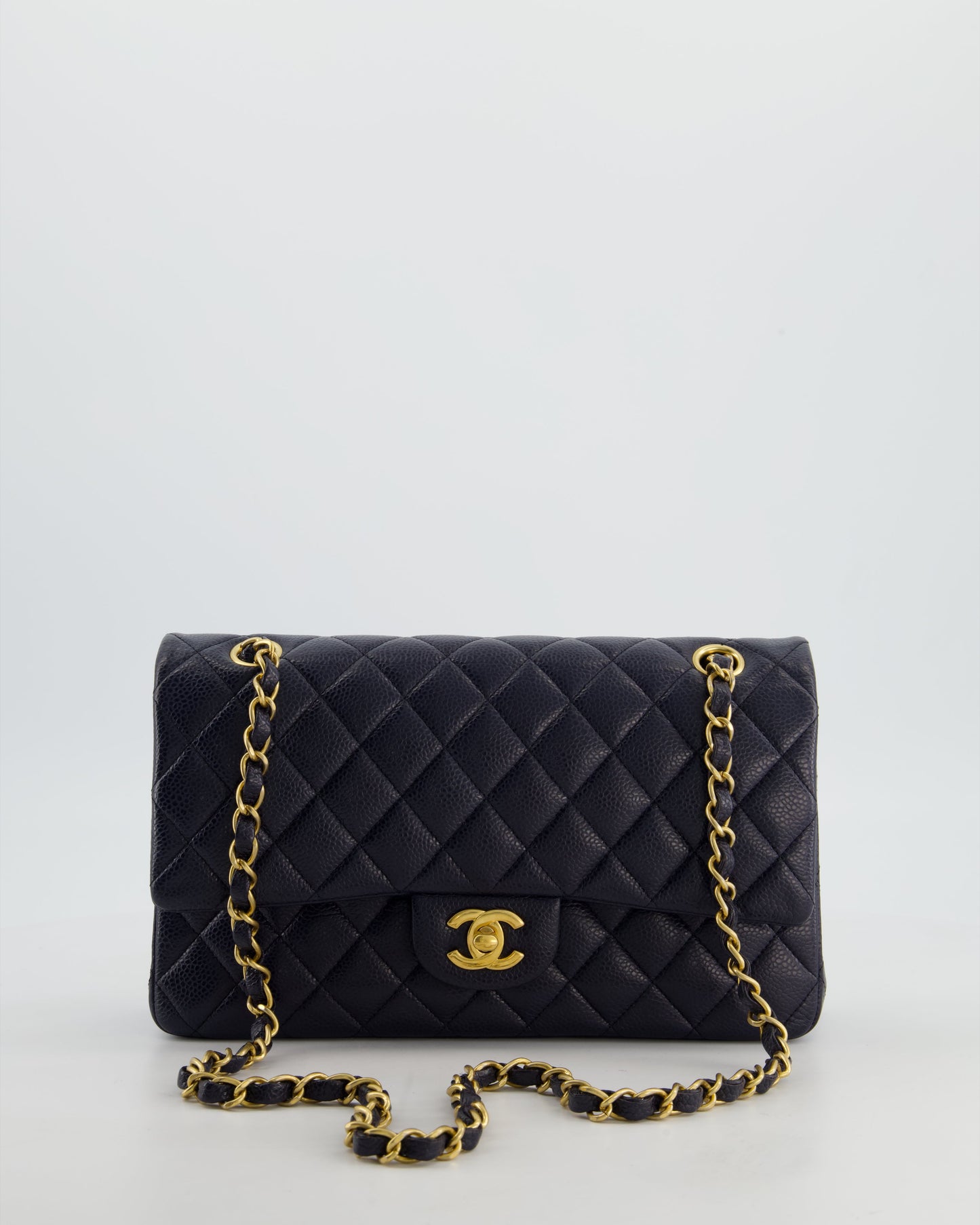 Chanel Medium Navy Classic Double Flap Bag in Lambskin Leather with Gold Hardware
