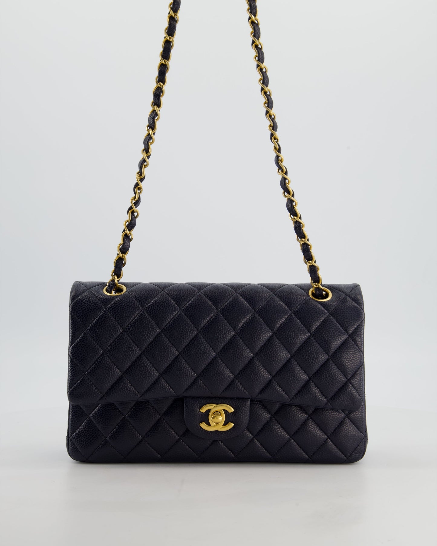 Chanel Medium Navy Classic Double Flap Bag in Lambskin Leather with Gold Hardware