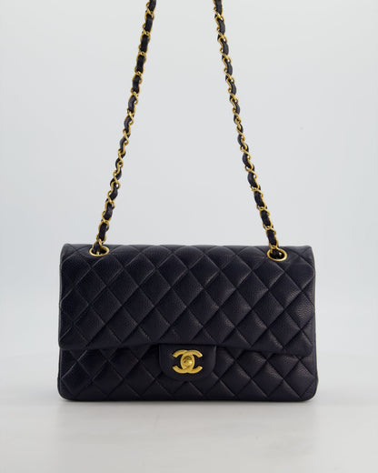Chanel Medium Navy Classic Double Flap Bag in Lambskin Leather with Gold Hardware