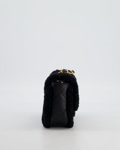 *SUPER RARE* Chanel Classic Mini Rectangular Shearling Flap Bag in Black Lambskin Leather with Gold Hardware