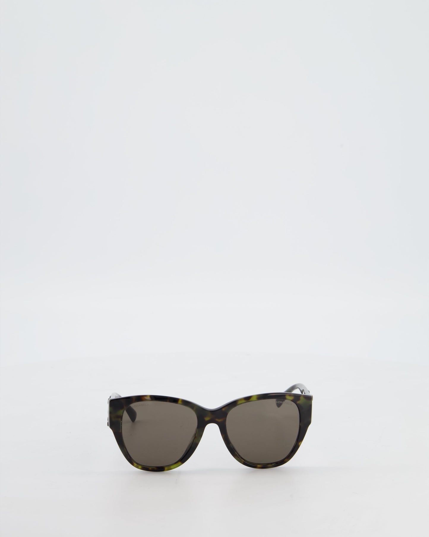 Chanel Dark Green and Brown Marble Butterfly Sunglasses with CC Logo Detail and Silver Hardware