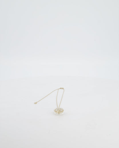Chanel 16/P Gold CC Coco Heart Resin Pendant Chain Necklace with Pearl Details