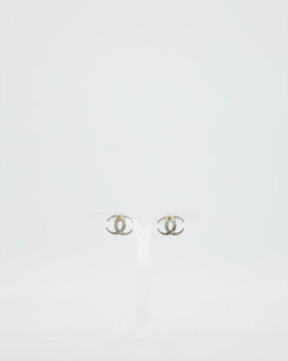 Chanel 2015 Silver CC Stud Earrings with Crystal Details
