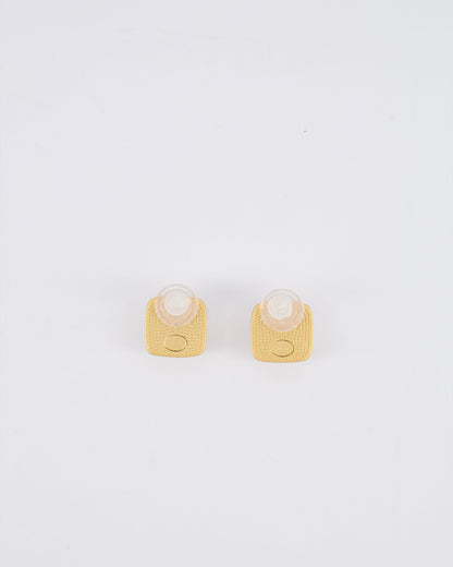 Chanel 25A Brushed Gold and White CC Logo Small Square Earrings