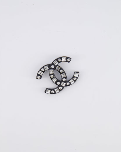Chanel 24A Black and Crystal Embellished CC Logo Brooch