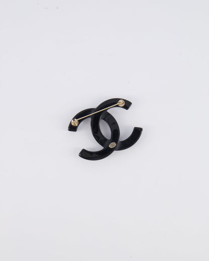 Chanel 24A Black and Crystal Embellished CC Logo Brooch
