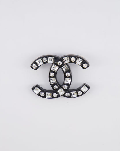 Chanel 24A Black and Crystal Embellished CC Logo Brooch