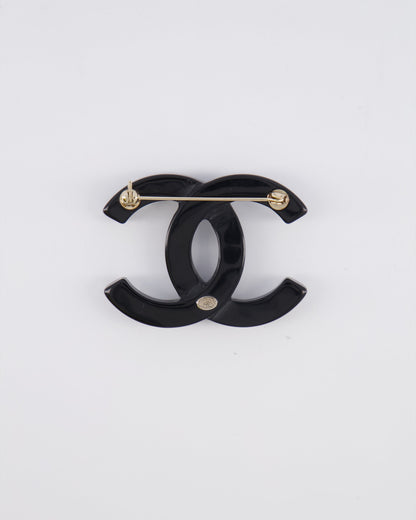 Chanel 24A Black and Crystal Embellished CC Logo Brooch