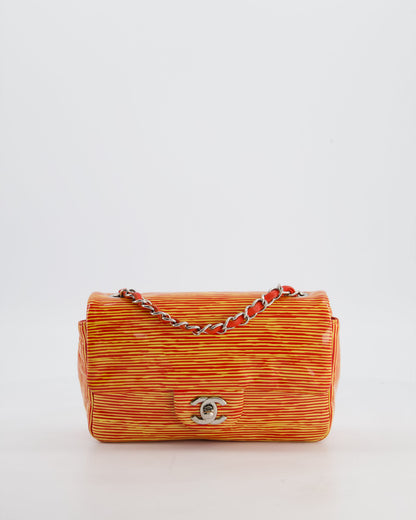 *FIRE PRICE* Chanel Red & Yellow Striped Mini Rectangular Flap Bag in Patent Leather with Silver Hardware