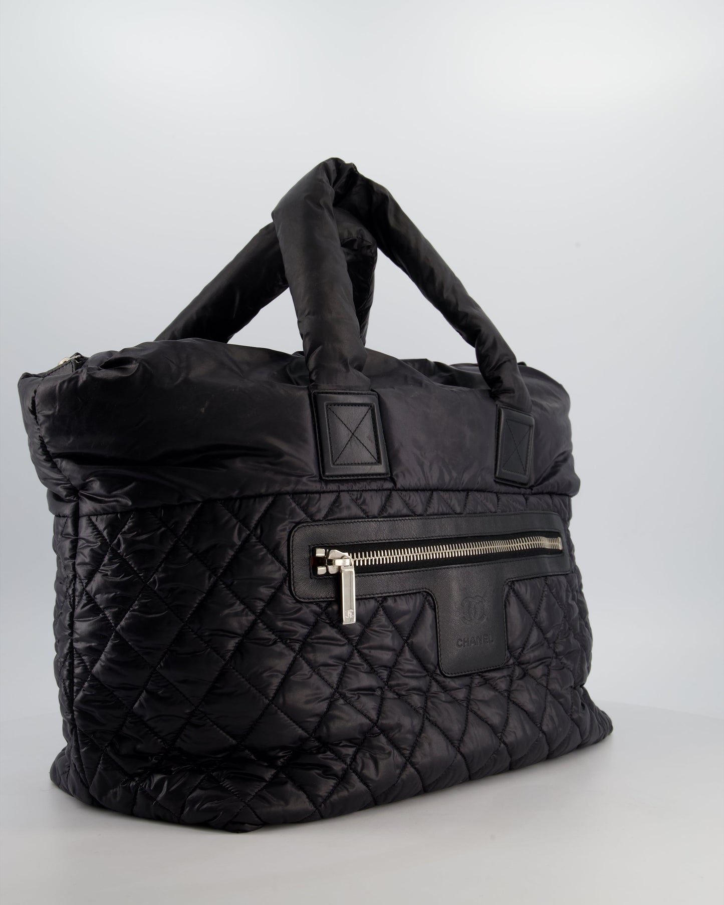 Chanel Black Coco Cocoon Tote Bag In Nylon and Silver Hardware with CC Detail