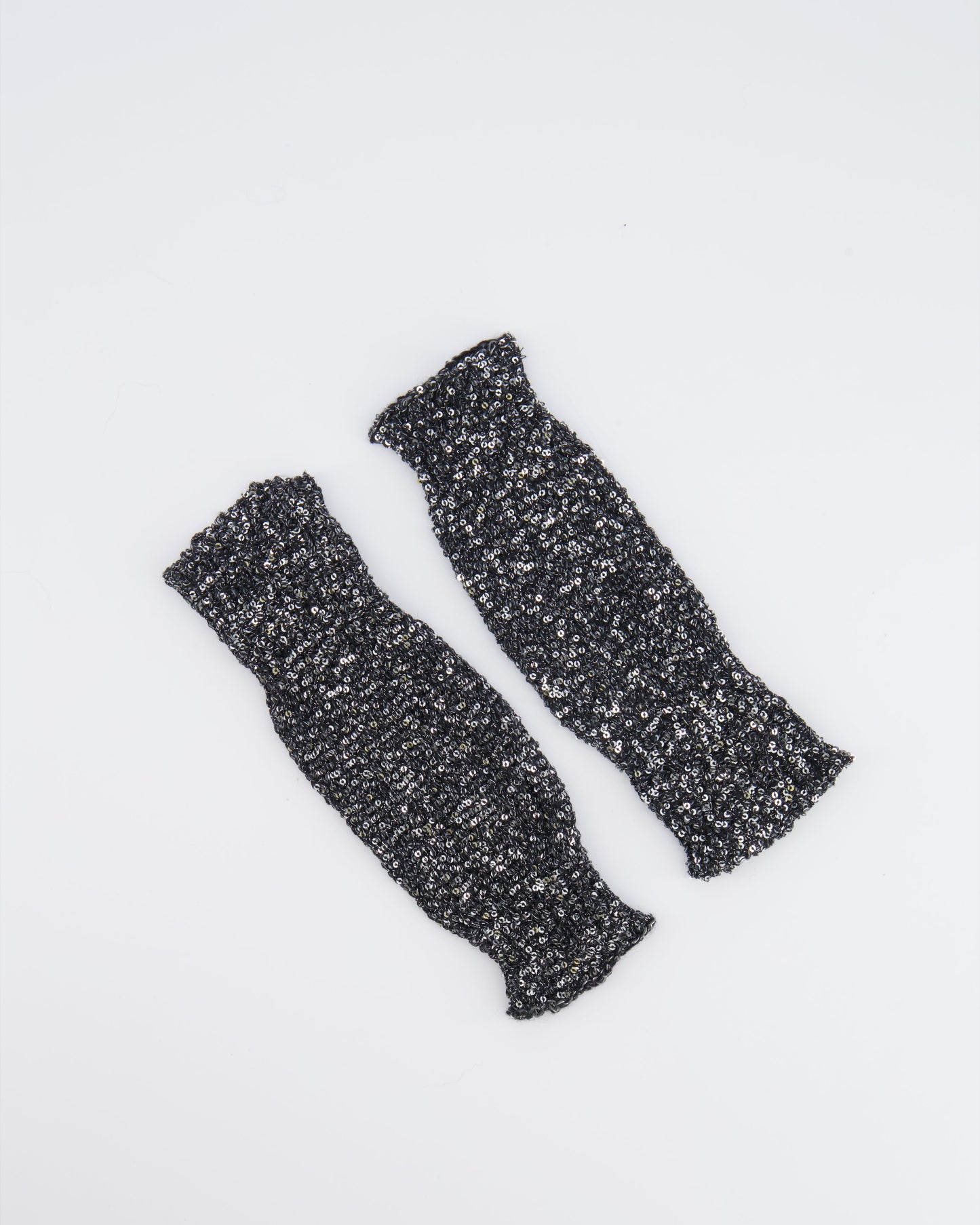 Chanel Black and Silver Sequin Embellished Mitten Gloves