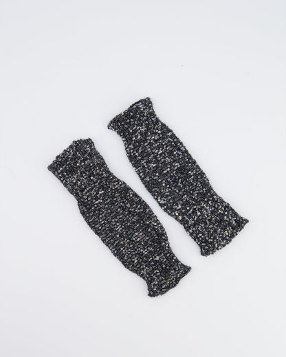 Chanel Black and Silver Sequin Embellished Mitten Gloves