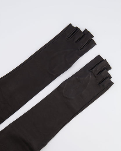 Chanel Black Lambskin Leather Long Gloves Size 6 1/2