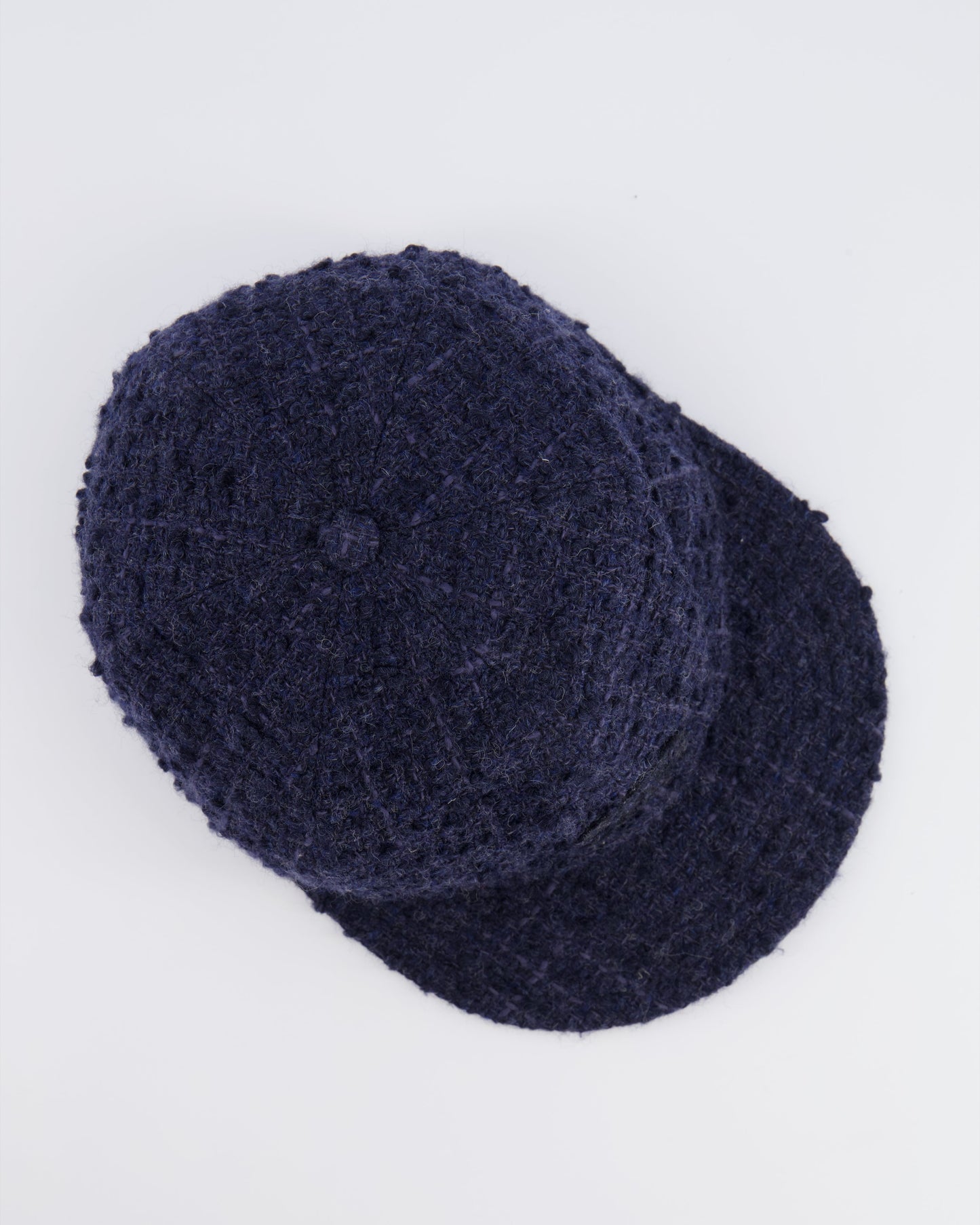 Chanel 22B Navy Wool Tweed Cap with CC Logo Detail Size S