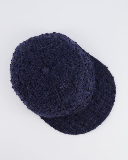 Chanel 22B Navy Wool Tweed Cap with CC Logo Detail Size S