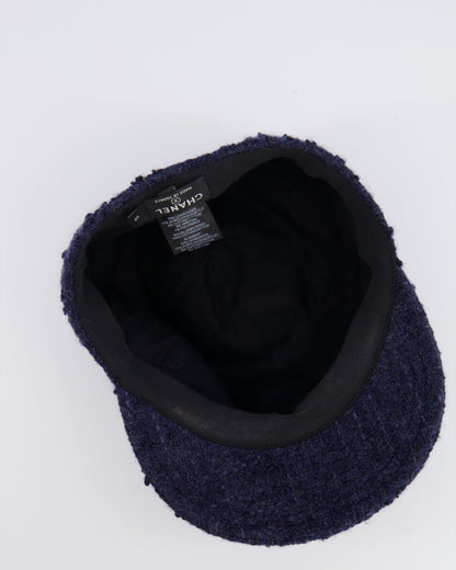 Chanel 22B Navy Wool Tweed Cap with CC Logo Detail Size S