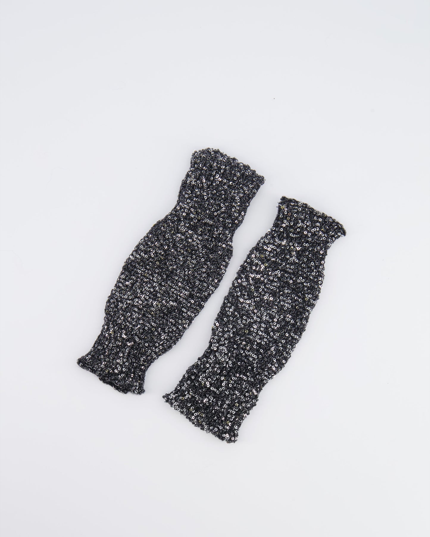 Chanel Black and Silver Sequin Embellished Mitten Gloves