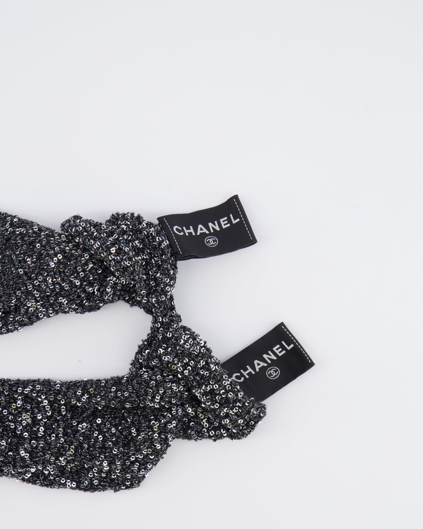 Chanel Black and Silver Sequin Embellished Mitten Gloves