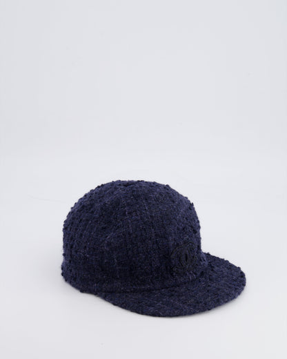 Chanel 22B Navy Wool Tweed Cap with CC Logo Detail Size S