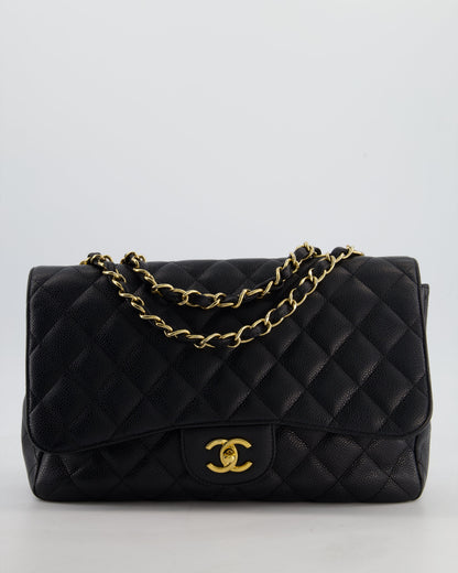 *FIRE PRICE* Chanel Black Jumbo Classic Single Flap Bag in Caviar Leather with Gold Hardware